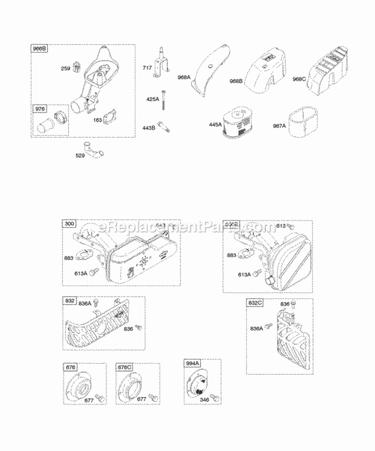 Air Cleaner Exhaust System Diagram and Parts List for 122672-0156-B1  Briggs and Stratton Engine